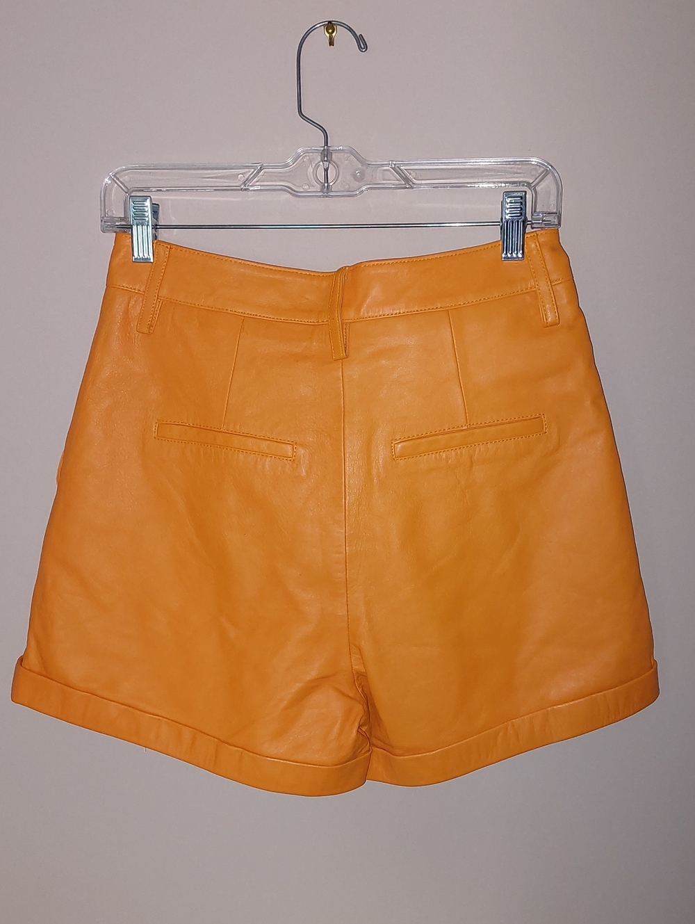 Remain Birger Christensen Paola Orange Leather High Waisted Shorts Sz 4 - Picture 4 of 13